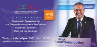 Δήμος Παπάγου – Χολαργού: Παρουσίαση Προγράμματος & Υποψηφίων του Δημάρχου Ηλία Αποστολόπουλου.