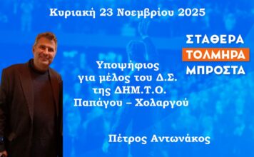 Πέτρος Αντωνάκος: Υποψήφιος για μέλος του Δ.Σ. ΔΗΜ.Τ.Ο. Παπάγου – Χολαργού