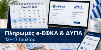 Ο «χάρτης» των πληρωμών από e-ΕΦΚΑ και ΔΥΠΑ από 13 έως 17 Ιουλίου