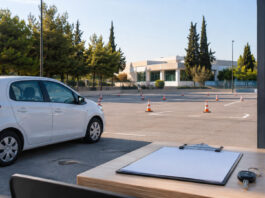 Αττική: Παύση εξετάσεων οδήγησης έως 21 Αυγούστου Editorial απεικόνιση άδειου χώρου πρακτικών εξετάσεων οδήγησης στην Αττική