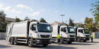 Ηράκλειο Αττικής: Τρία νέα απορριμματοφόρα ενισχύουν την καθαριότητα Editorial απεικόνιση τριών νέων απορριμματοφόρων σε δημοτικό αμαξοστάσιο του Ηρακλείου Αττικής
