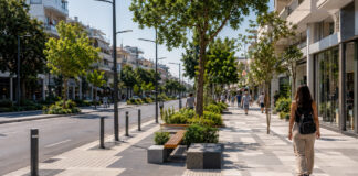Νέα Ιωνία: Έργο 4 εκατ. ευρώ αλλάζει πεζοδρόμια και εμπορικό κέντρο Editorial απεικόνιση προσβάσιμου πεζοδρομίου για την ανάπλαση του εμπορικού κέντρου της Νέας Ιωνίας