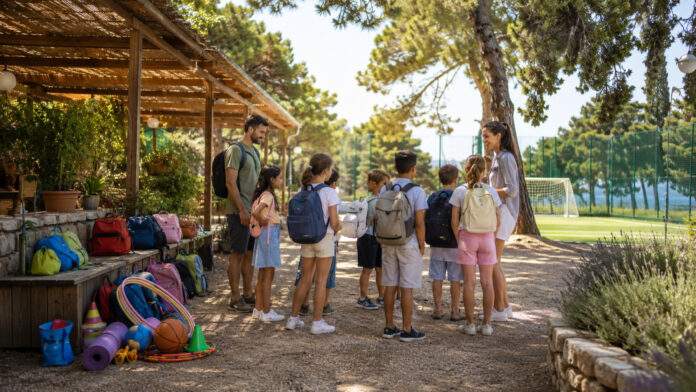 Παιδιά με σακίδια υποδέχονται οργανωμένο πρόγραμμα δραστηριοτήτων σε θερινή κατασκήνωση