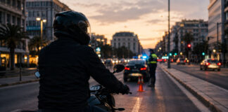 Αττική: 939 παραβάσεις για μη χρήση κράνους σε μία εβδομάδα Μοτοσικλετιστής με κράνος πλησιάζει σε τροχονομικό έλεγχο σε λεωφόρο της Αττικής