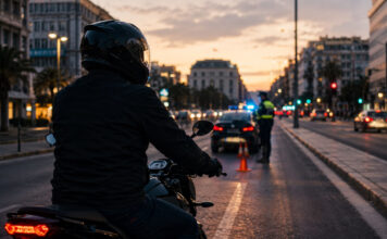 Αττική: 939 παραβάσεις για μη χρήση κράνους σε μία εβδομάδα Μοτοσικλετιστής με κράνος πλησιάζει σε τροχονομικό έλεγχο σε λεωφόρο της Αττικής