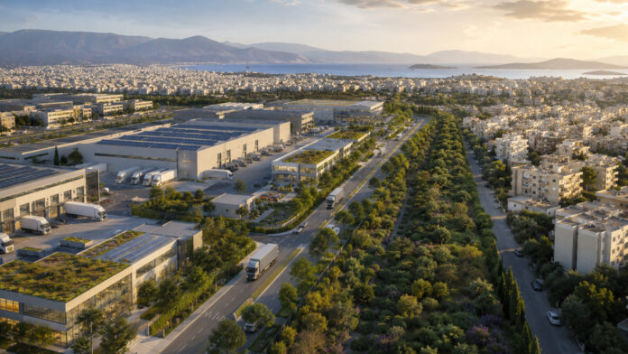 Οργανωμένο επιχειρηματικό πάρκο με βιομηχανικές εγκαταστάσεις, logistics και πράσινη ζώνη δίπλα στην πόλη