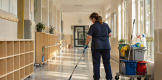 Χαλάνδρι: Αναρτήθηκε ο τελικός πίνακας σχολικού καθαρισμού 2026–2027 Εργαζόμενη καθαριότητας φροντίζει διάδρομο σχολείου στο Χαλάνδρι
