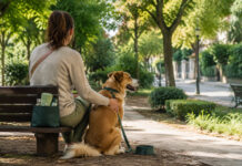 Χαλάνδρι: Τι προβλέπεται για τη φροντίδα των ζώων συντροφιάς Κηδεμόνας με τον σκύλο του σε πράσινο πάρκο, με λουρί και μπολ νερού