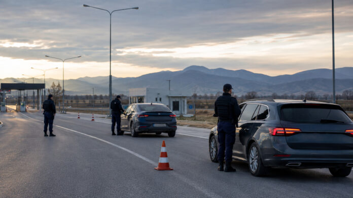 Αστυνομικός έλεγχος οχημάτων σε οδικό σημείο της βόρειας Ελλάδας