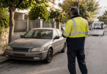 Φιλοθέη–Ψυχικό: Η διαδικασία για τα εγκαταλειμμένα οχήματα Δημοτικός υπάλληλος καταγράφει εγκαταλειμμένο όχημα σε ήσυχο αστικό δρόμο