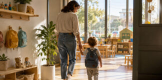 Φιλοθέη–Ψυχικό: Τι πρέπει να κάνουν οι γονείς των επιτυχόντων στους παιδικούς σταθμούς Γονέας με μικρό παιδί στην είσοδο ενός φωτεινού βρεφονηπιακού σταθμού