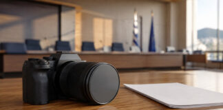 Γαλάτσι: Στην Επιτροπή πίστωση 1.300 ευρώ για ψηφιακή κάμερα Ψηφιακή φωτογραφική μηχανή σε τραπέζι αίθουσας συνεδριάσεων