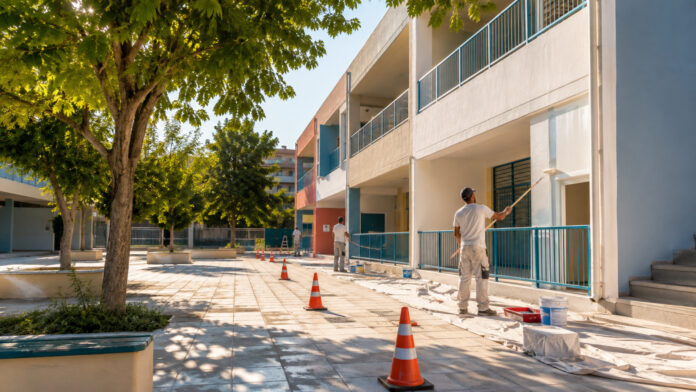 Θερινές εργασίες συντήρησης σε αυλή δημοτικού σχολείου στο Γαλάτσι