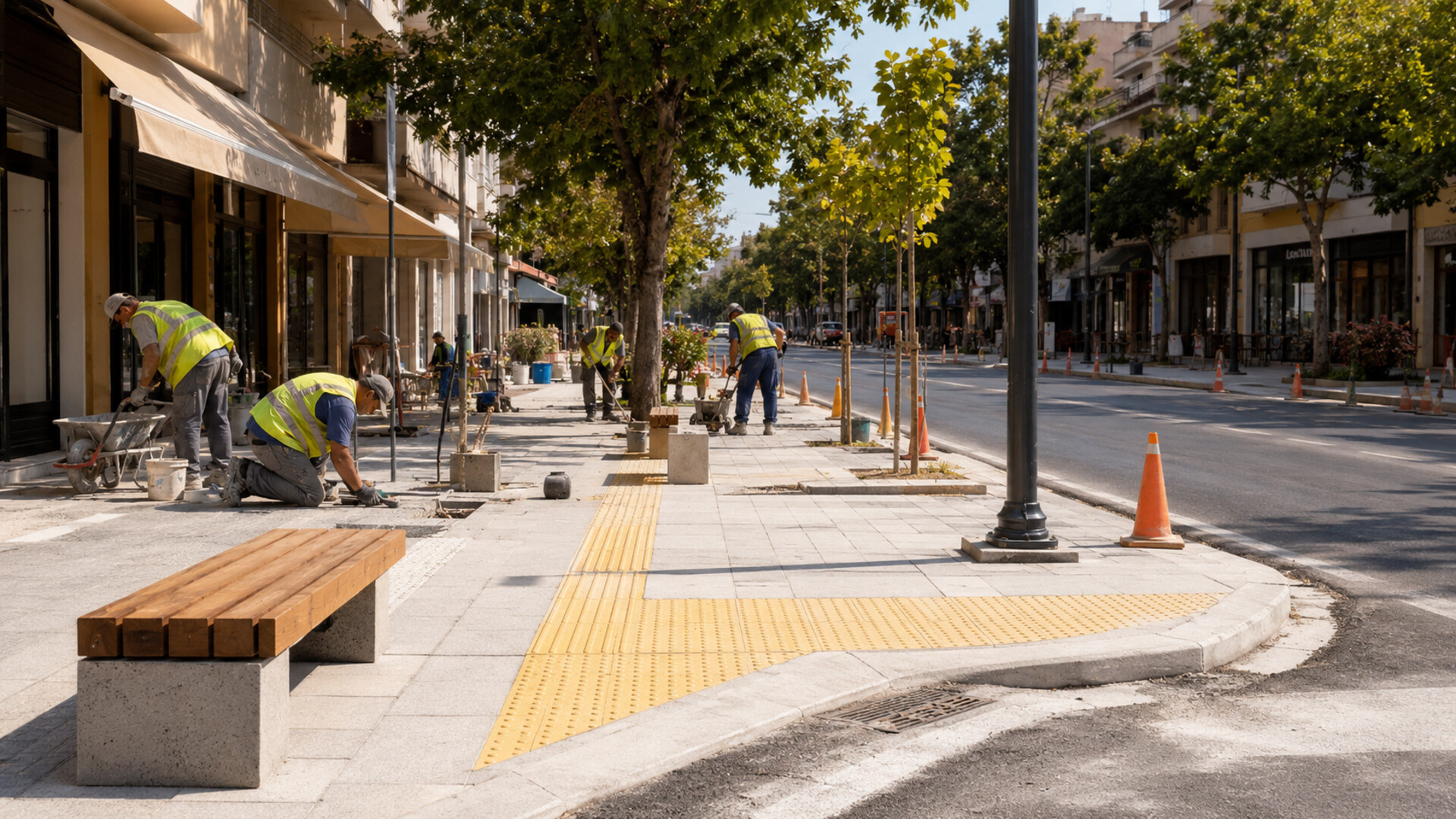 Αστική οδός με προσβάσιμο πεζοδρόμιο και οργανωμένη ζώνη εργασιών