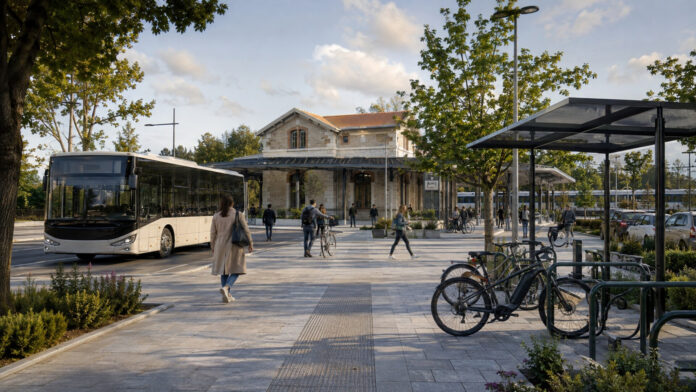 Σύγχρονος αστικός κόμβος συνδυασμένων μετακινήσεων κοντά σε σταθμό σταθερής τροχιάς