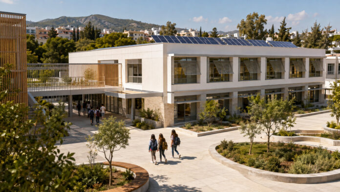 Σύγχρονο σχολικό κτίριο με φωτοβολταϊκά και ενεργειακές παρεμβάσεις