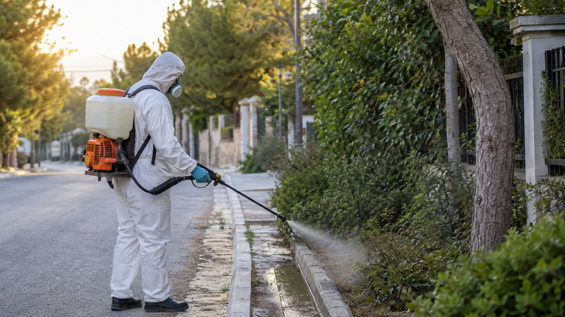 Εργασία καταπολέμησης κουνουπιών σε υπαίθριο αστικό χώρο