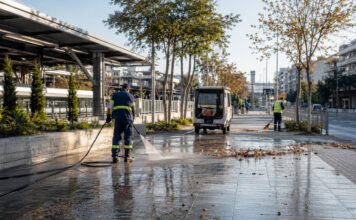 Μαρούσι: Καθαρισμοί στο Δαχτυλίδι και στα Ανάβρυτα Συνεργείο καθαριότητας πλένει κοινόχρηστο χώρο κοντά σε σταθμό προαστιακού