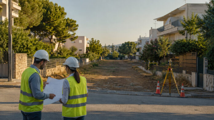 Μηχανικοί εξετάζουν σχέδια για τη διάνοιξη νέου δρόμου σε αστική γειτονιά