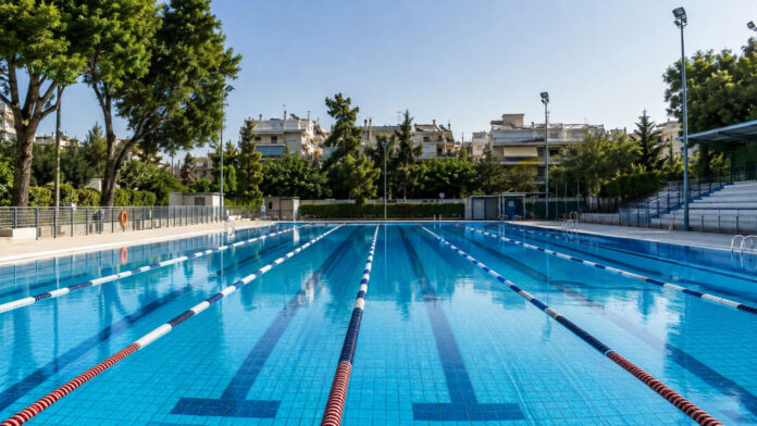 Καθαρό δημοτικό κολυμβητήριο με διαδρομές κολύμβησης στη Μεταμόρφωση