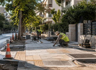 Παπάγου–Χολαργός: Τέσσερις δρόμοι στο σχέδιο ανακατασκευής πεζοδρομίων Εργασίες ανακατασκευής πεζοδρομίου με νέες πλάκες και διαδρομή προσβασιμότητας