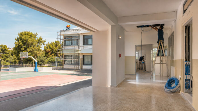 Αναβαθμισμένος σχολικός αύλειος χώρος με γήπεδα μπάσκετ και βόλεϊ