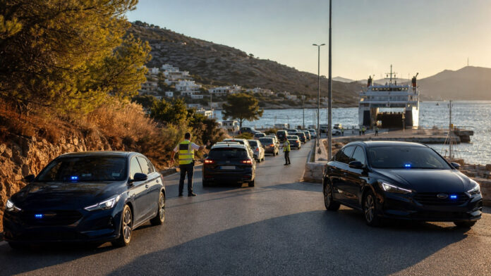 Οργανωμένη ρύθμιση κυκλοφορίας οχημάτων προς λιμάνι σε νησιωτική περιοχή