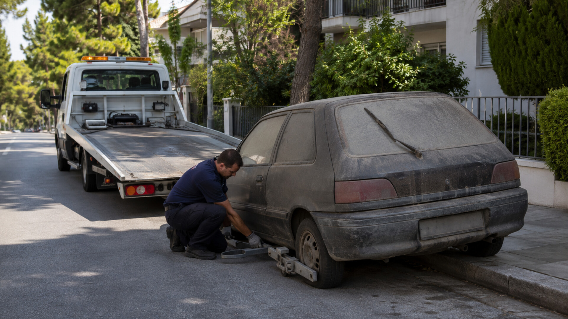 Απομάκρυνση εγκαταλελειμμένου αυτοκινήτου από δρόμο κατοικημένης περιοχής