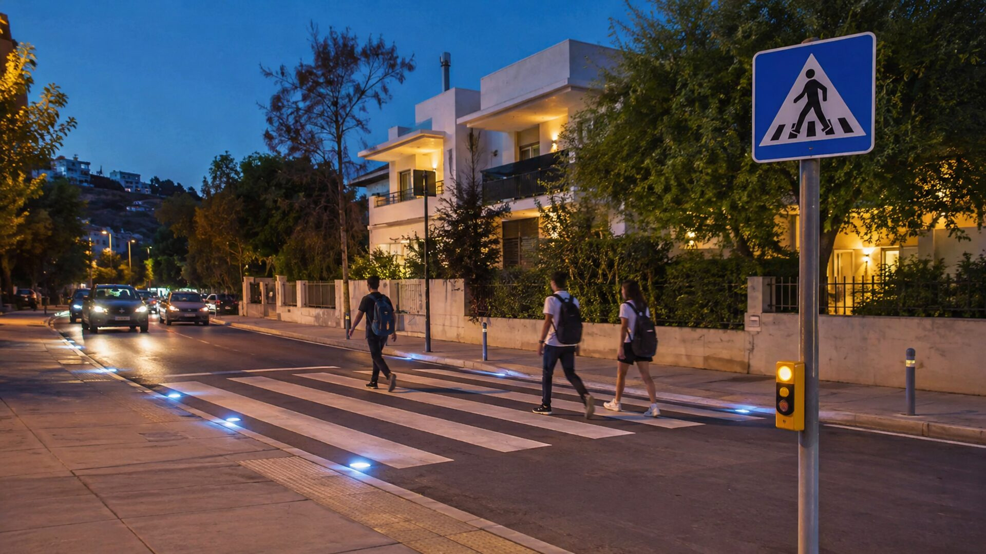 Φωτιζόμενη διάβαση πεζών με ενσωματωμένα LED σε δρόμο των βορείων προαστίων