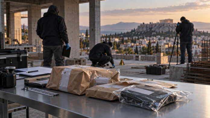 Έλεγχος σε υπό ανέγερση κτήριο με σφραγισμένα πειστήρια σε τραπέζι