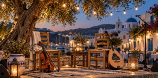 Αγία Παρασκευή: Κυκλαδίτικοι ήχοι στην κεντρική πλατεία Βιολί και παραδοσιακό έγχορδο σε υπαίθρια μουσική σκηνή με νησιώτικη ατμόσφαιρα