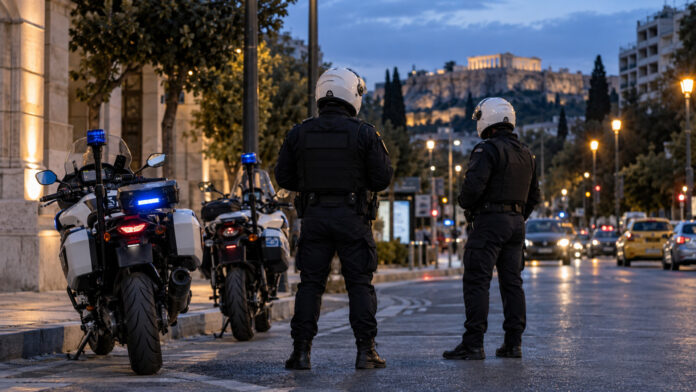 Αστυνομικοί της Ομάδας ΔΙ.ΑΣ. δίπλα σε μοτοσικλέτες σε αστικό δρόμο
