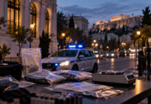 Αθήνα: 139 γραμμάρια κοκαΐνης και πιστόλι σε έλεγχο της ΔΙ.ΑΣ. Βραδινός αστυνομικός έλεγχος σε δρόμο της Αθήνας με περιπολικό στο βάθος