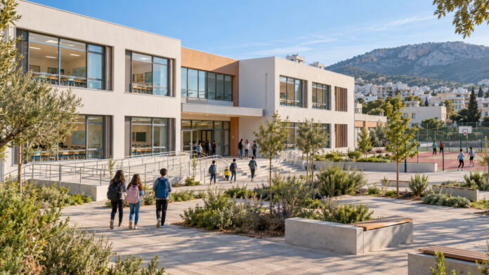 Σύγχρονο σχολικό συγκρότημα με προσβάσιμη αυλή στην Αττική