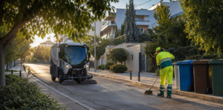 Χαλάνδρι: Οδοκαθαρισμός σε έξι γειτονιές στις 3 Σεπτεμβρίου Δημοτικό σάρωθρο και εργαζόμενος καθαριότητας σε δρόμο κατοικιών
