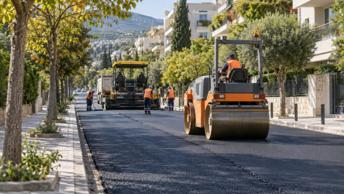 chalandri-odostroseis-20260913-0900-1920x1080-2 Εργασίες ασφαλτόστρωσης σε αστικό δρόμο με οδοστρωτήρα και συνεργείο