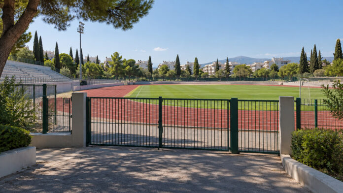 Κλειστή είσοδος δημοτικού γηπέδου ποδοσφαίρου και στίβου