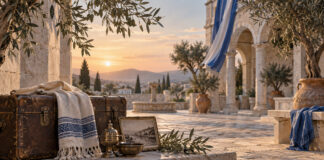 Χαλάνδρι: Η σημαία του Προσφυγικού Ελληνισμού στο δημαρχείο για την Εθνική Μνήμη Συμβολική σύνθεση μνήμης του Προσφυγικού Ελληνισμού με ταξιδιωτικό μπαούλο και γαλανόλευκο ύφασμα