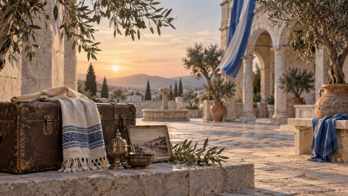 chalandri-prosfygikos-ellinismos-20260915-0430-1920x1080-1 Συμβολική σύνθεση μνήμης του Προσφυγικού Ελληνισμού με ταξιδιωτικό μπαούλο και γαλανόλευκο ύφασμα
