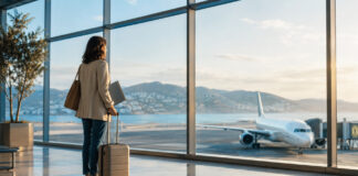 Αναπληρωτές εκπαιδευτικοί: Έκπτωση 30% σε έως 10 κρατήσεις πτήσεων Αναπληρώτρια εκπαιδευτικός με αποσκευή σε σύγχρονο αεροδρόμιο μπροστά από αεροσκάφος