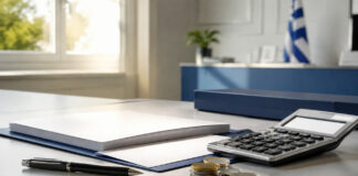Έντοκα γραμμάτια 52 εβδομάδων: Έως 15.000 ευρώ για ιδιώτες Φάκελος εγγράφων, αριθμομηχανή και κέρματα σε γραφείο για δημόσια εγγραφή σε έντοκα γραμμάτια