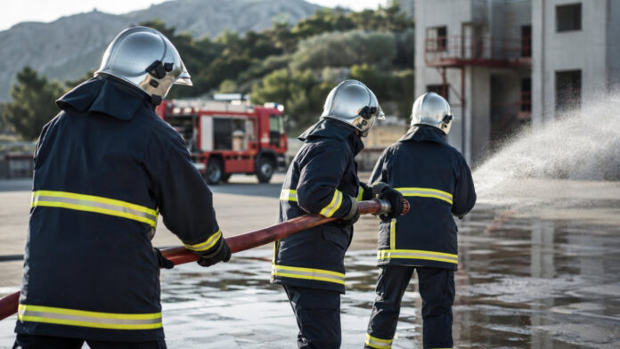 Υποψήφιοι εθελοντές πυροσβέστες σε οργανωμένη άσκηση εκπαίδευσης