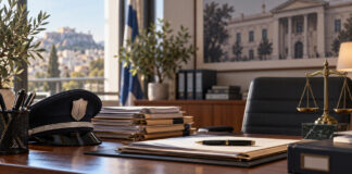 Φιλοθέη–Ψυχικό: Νέα αρμοδιότητα για προσφυγές σε πράξεις της Δημοτικής Αστυνομίας Διοικητικός φάκελος, καπέλο δημοτικής αστυνομίας και ζυγαριά σε γραφείο εξέτασης υποθέσεων
