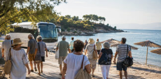 Φιλοθέη–Ψυχικό: Πάνω από 500 κάτοικοι στα θαλάσσια μπάνια Κάτοικοι φθάνουν με λεωφορείο σε παραλία για οργανωμένα θαλάσσια μπάνια