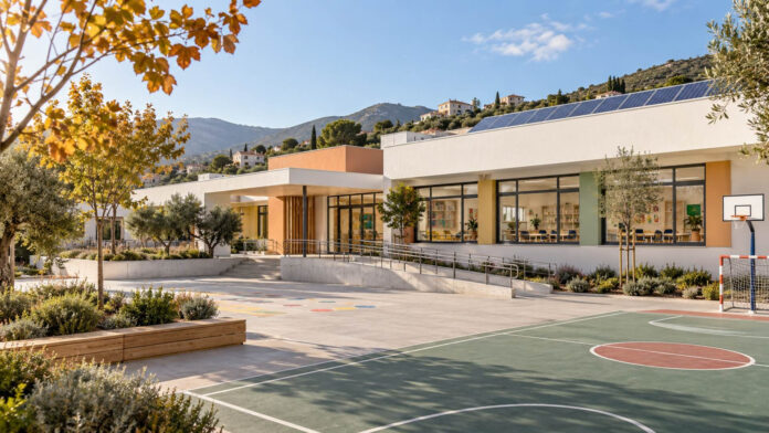 Σύγχρονη σχολική πτέρυγα με προσβάσιμη ράμπα, φωτοβολταϊκά και νέο προαύλιο