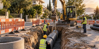Ηράκλειο Αττικής: Νέοι αγωγοί σε Ελ. Βενιζέλου και Πεύκων Συνεργείο τοποθετεί νέο αγωγό αποχέτευσης σε ασφαλισμένο εργοτάξιο αστικού δρόμου