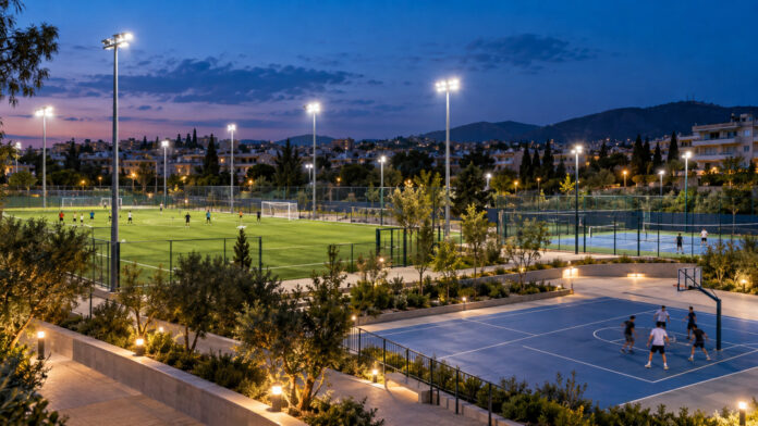 Δημοτικές αθλητικές εγκαταστάσεις με νέο φωτισμό LED κατά τις βραδινές ώρες