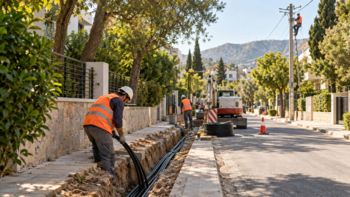 Εργασίες υπογείωσης ηλεκτρικού δικτύου σε δενδροφυτεμένο αστικό δρόμο