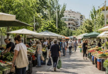 Λαϊκές αγορές: Πού λειτουργούν σήμερα στα βόρεια προάστια Οργανωμένη λαϊκή αγορά με πάγκους φρέσκων προϊόντων σε γειτονιά των βορείων προαστίων
