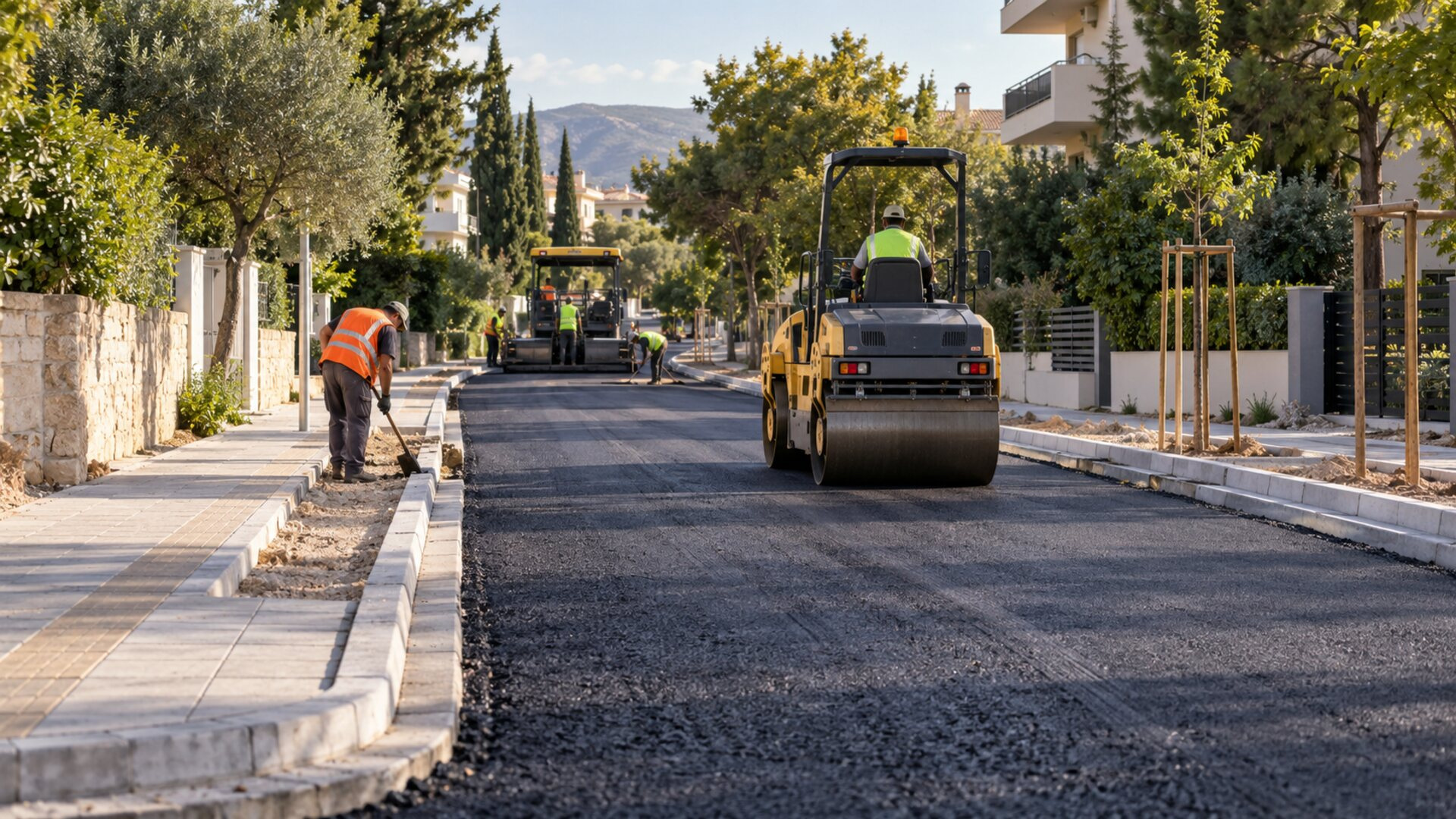 Εργασίες διάνοιξης και ασφαλτόστρωσης νέας οδικής σύνδεσης σε προάστιο